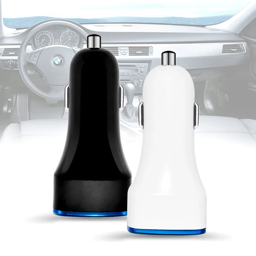 2 Port USB 2.1A Car Charger with LED Indicator - Automobile Charger, Black or White