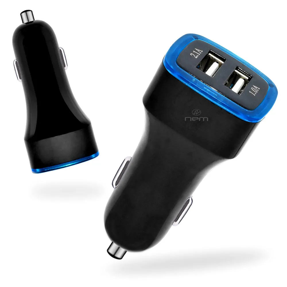 2 Port USB 2.1A Car Charger with LED Indicator - Automobile Charger, Black or White