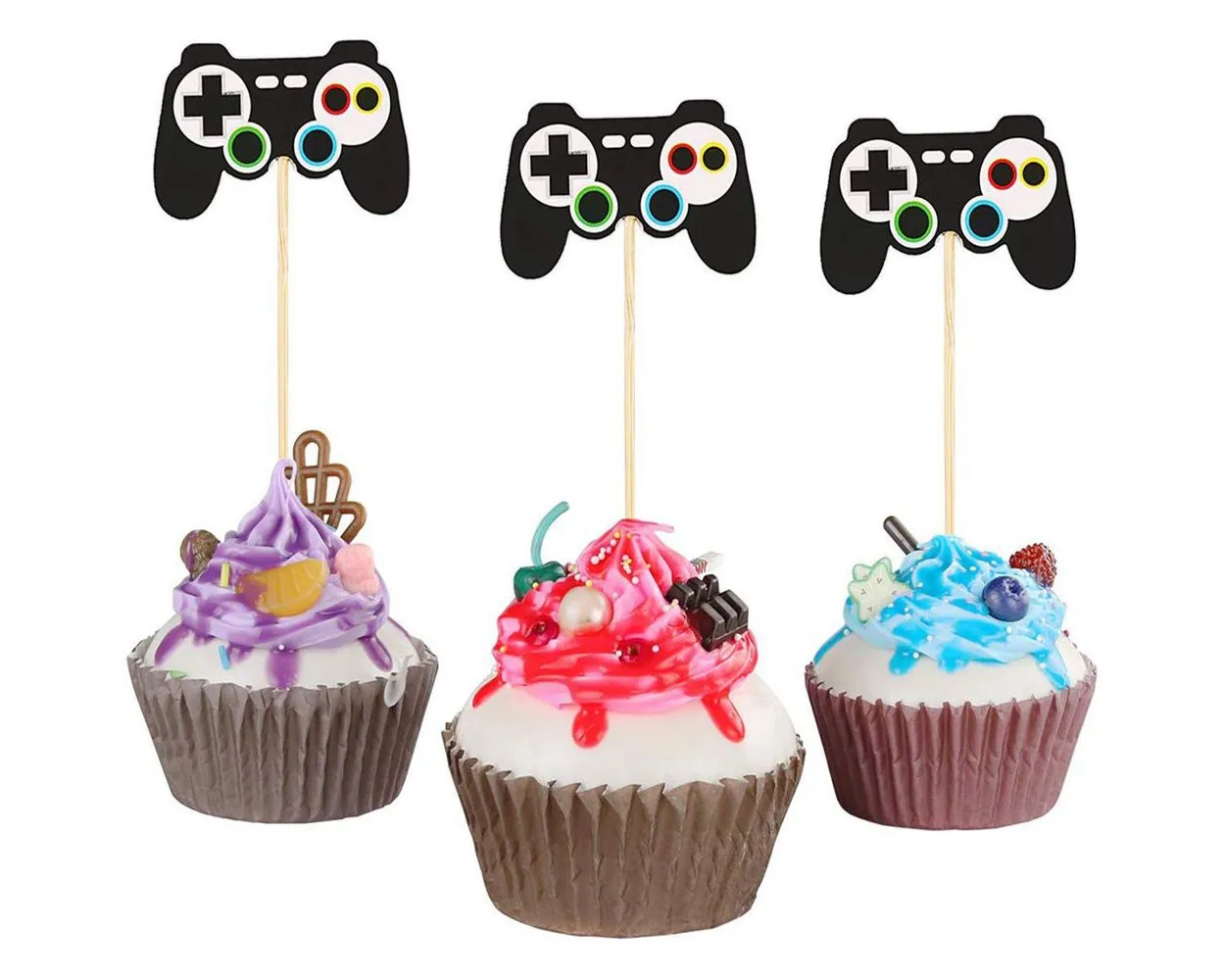 24 Pieces Video Game Controllers Cupcake Toppers Gamepad Cake Picks