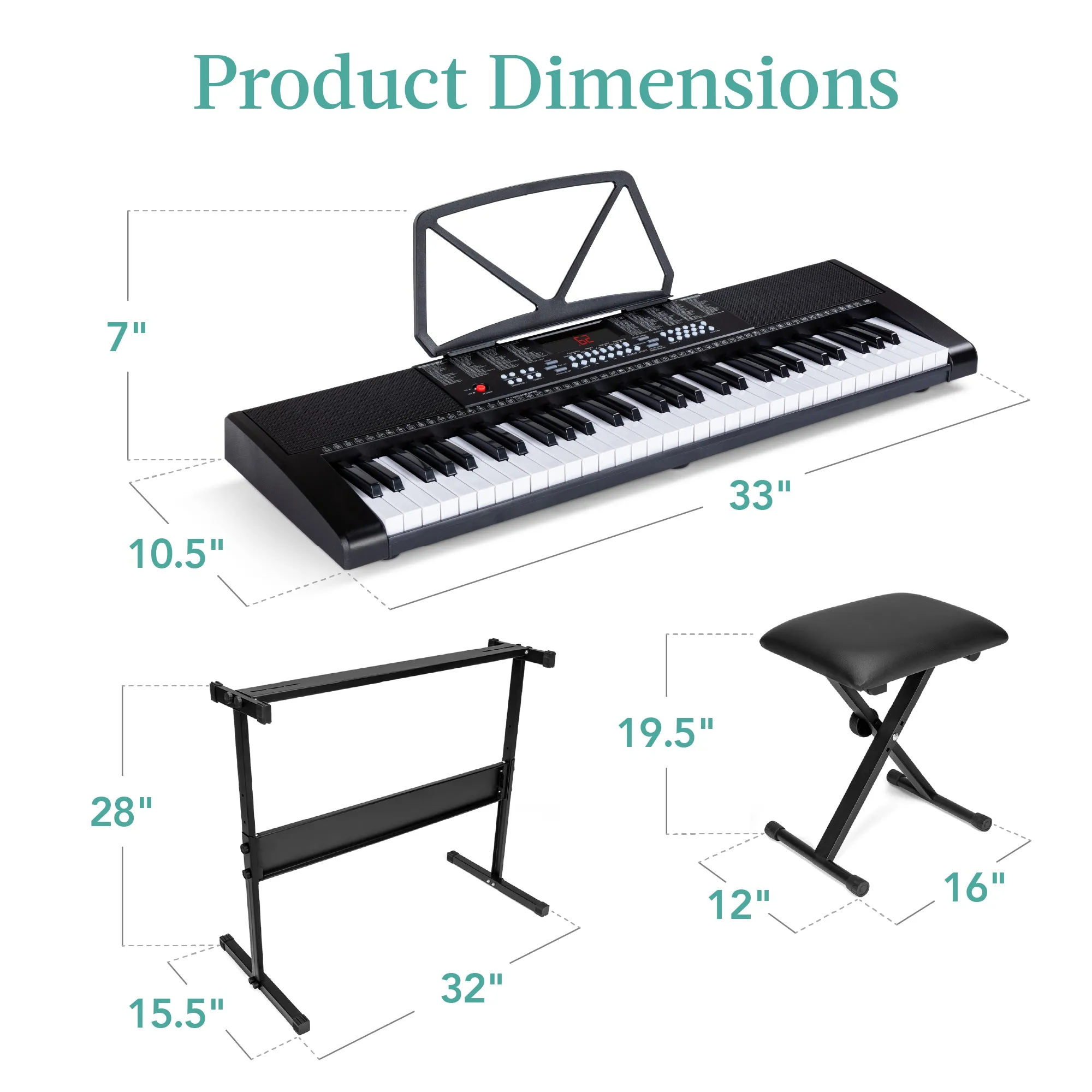 61-Key Beginners Electronic Keyboard Piano Set w/ 3 Modes, Microphone