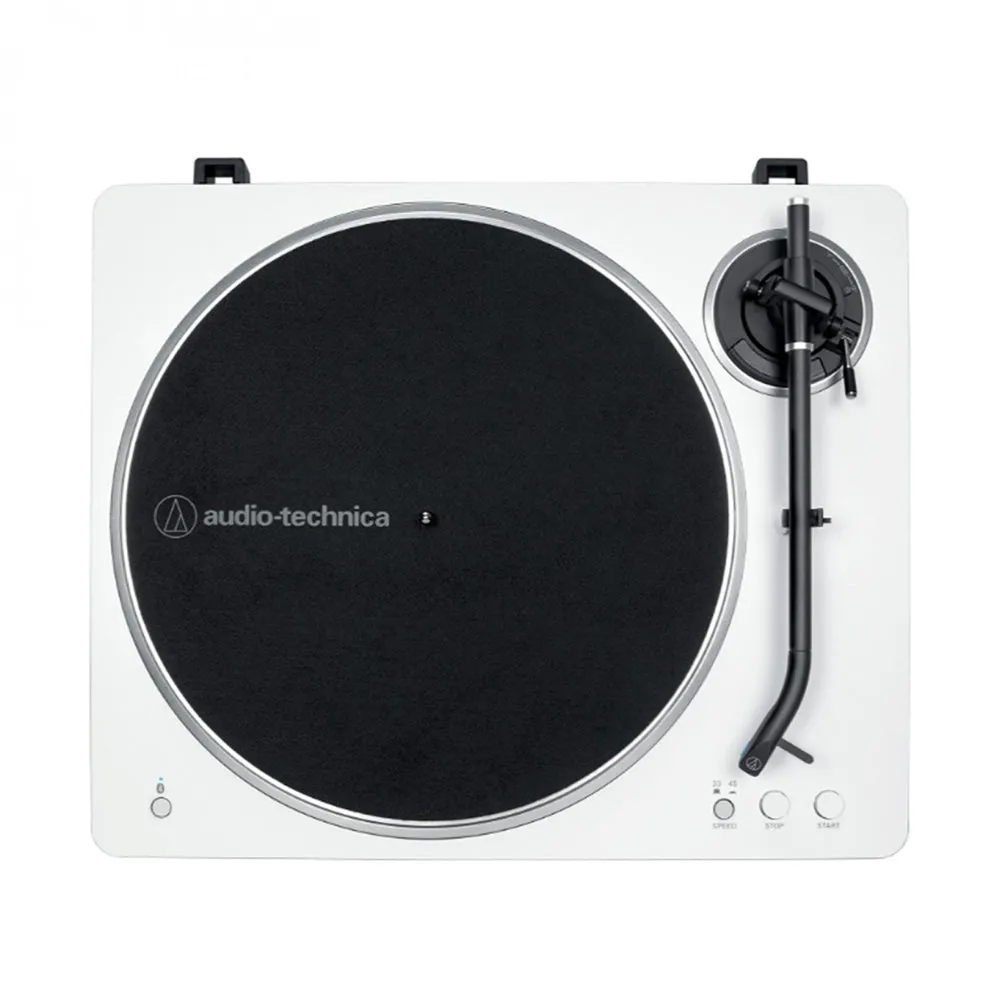 Audio Technica AT-LP70XBT Fully Automatic Bluetooth Wireless Turntable with Kanto ORA4 140W Powered Reference Speakers HiFi Package White