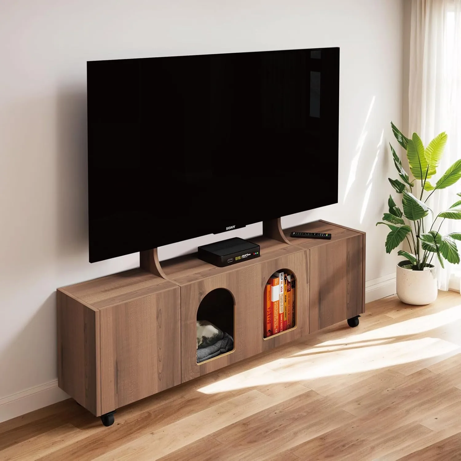 Custom Rolling Wood TV Stand