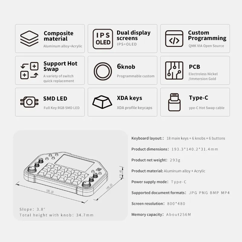 DOIO KB18-01 Dual Screen Macro Keyboard Hot-swappable Macro Pad