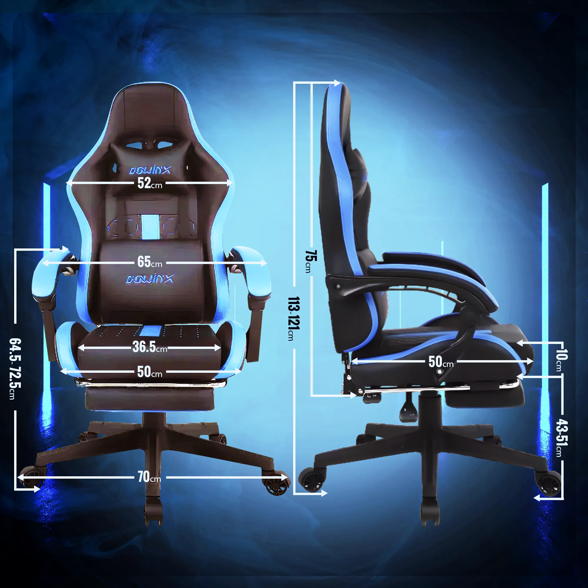 Dowinx Computer Gaming Office Chair | Adjustable Headrest | Massage Function for Waist Cushion | Supports up to 150KGS | PVC leather | steel frame