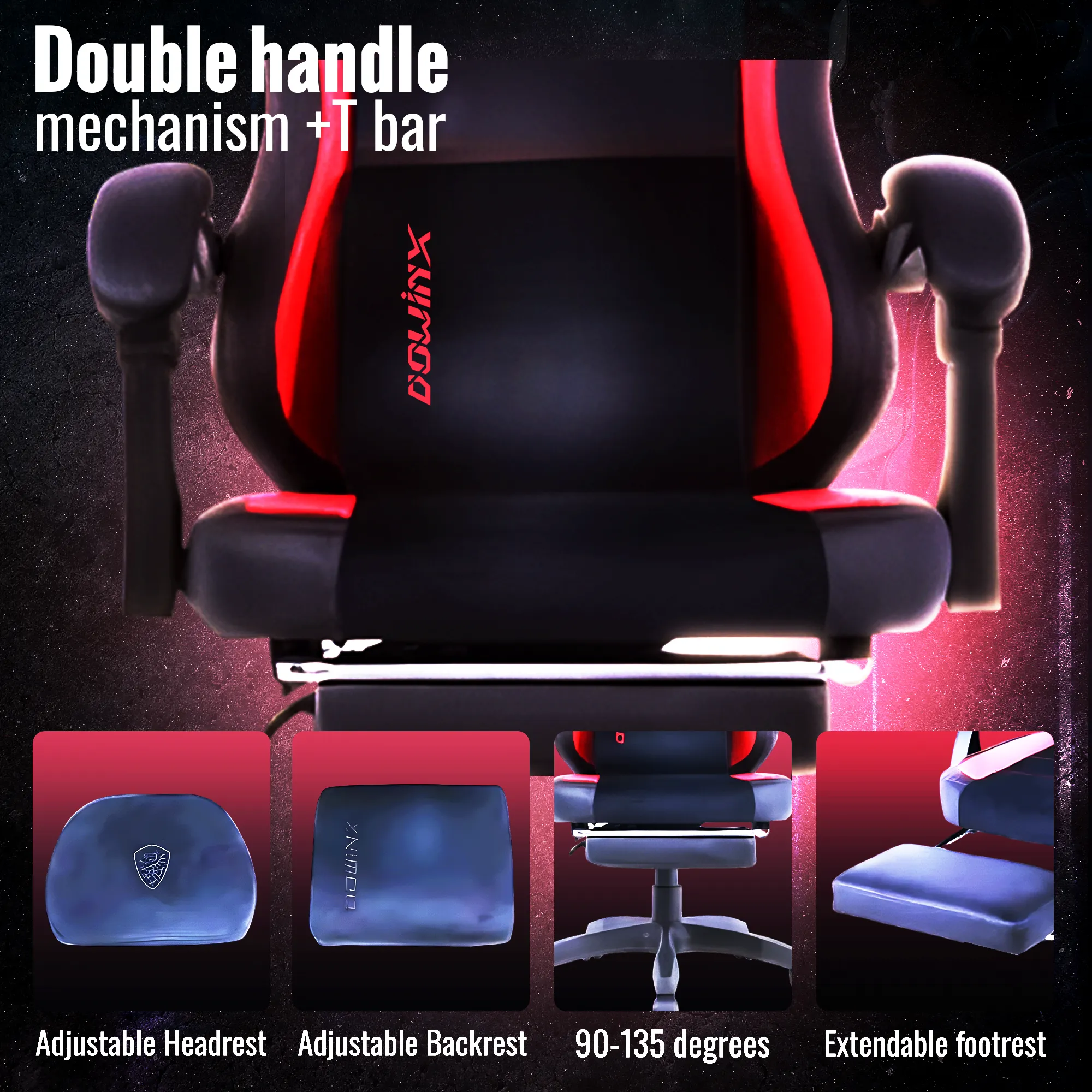 Dowinx Computer Gaming Office Chair | Linkage armrest | Double handle mechanism  T bar | Steel frame | Adjustable  Backrest with extendable footrest