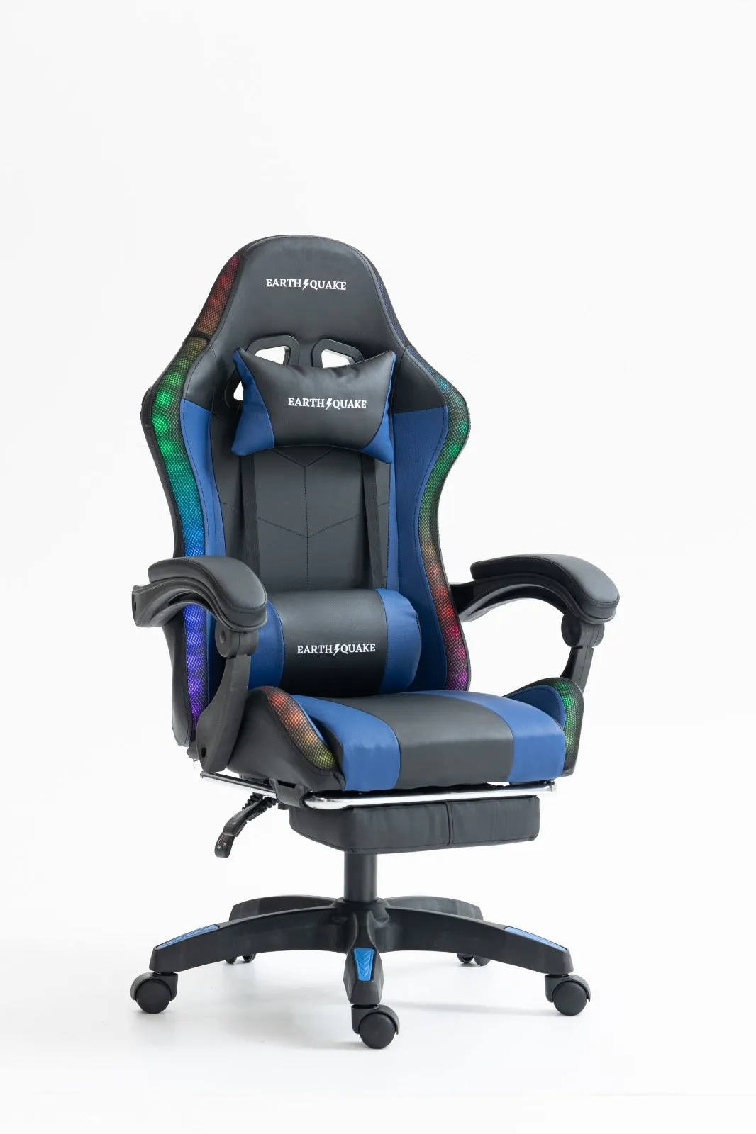 Earthquake RGB Gaming Chair with Massage Cushion, Bluetooth Speakers, Thicker PU Leather, and Adjustable Reclining Angle (90-150 degrees)