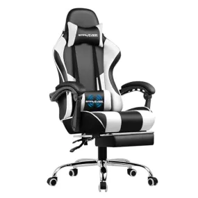 GTPLAYER Gaming Chair, Computer Chair with Footrest and Lumbar Support, Height Adjustable Game Chair with 360°-Swivel Seat and Headrest and for Office or Gaming (White)