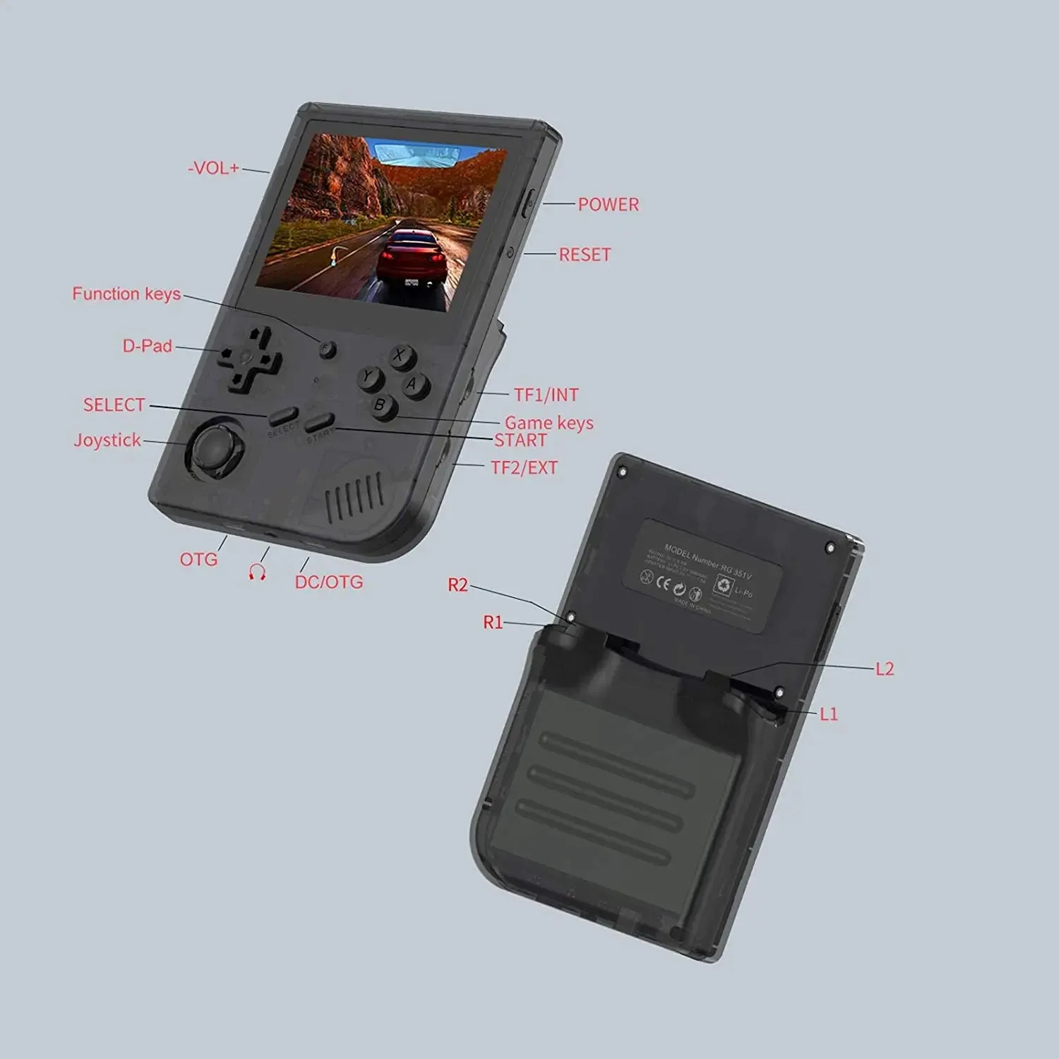 Handheld Game Console,RG351V Handheld Game Console Open Source System RK3326 Chip Retro Game Console with 10000 Classic Games 3.5-inch IPS Screen - 128 GB