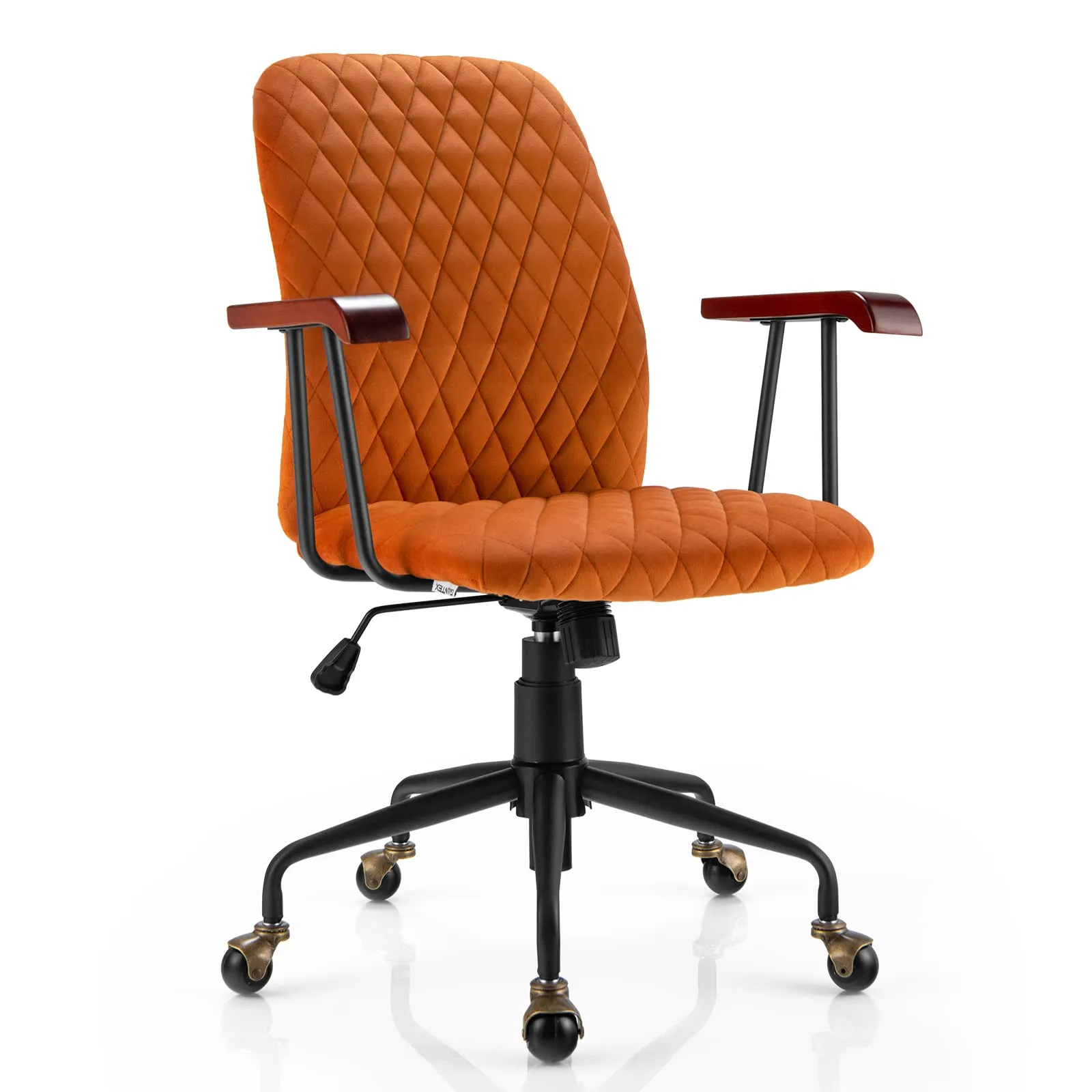 KOMFOTT Home Office Desk Chair, Vintage Adjustable Swivel Rolling Chair with Copper Wheels & Armrest