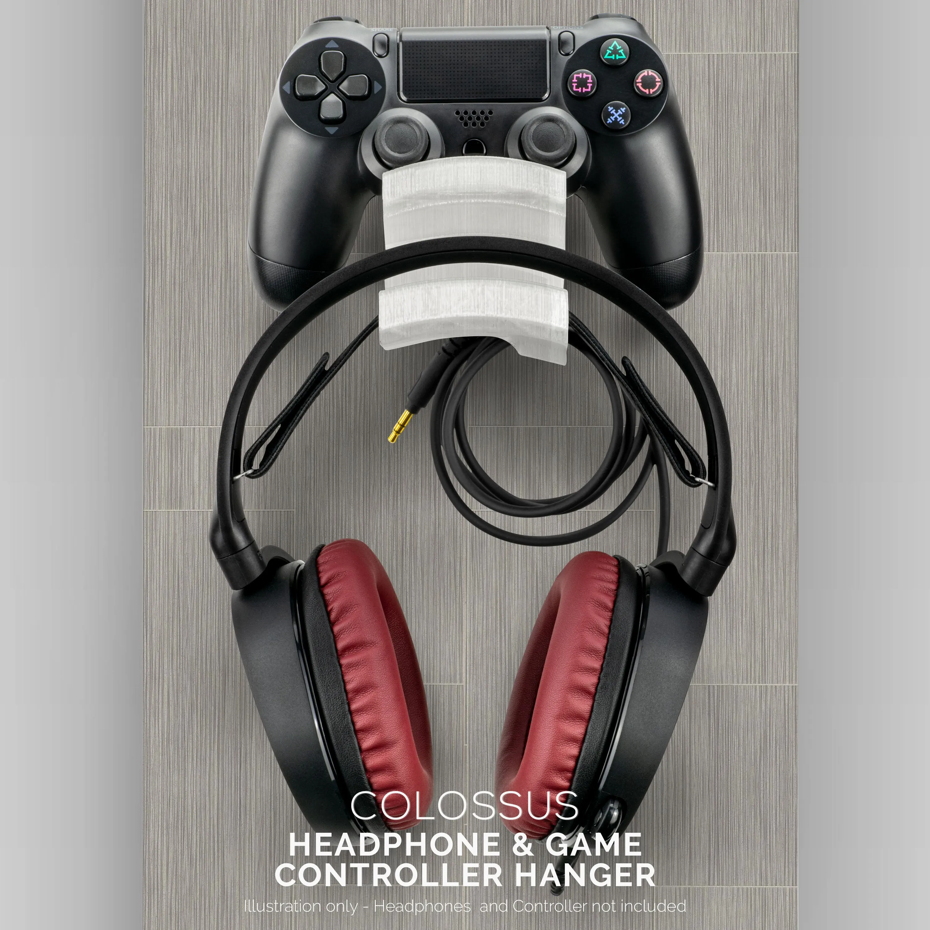 The Colossus - Headphone and Universal Game Controller Hanger - Adhesive Mount, No Mess & No Screws