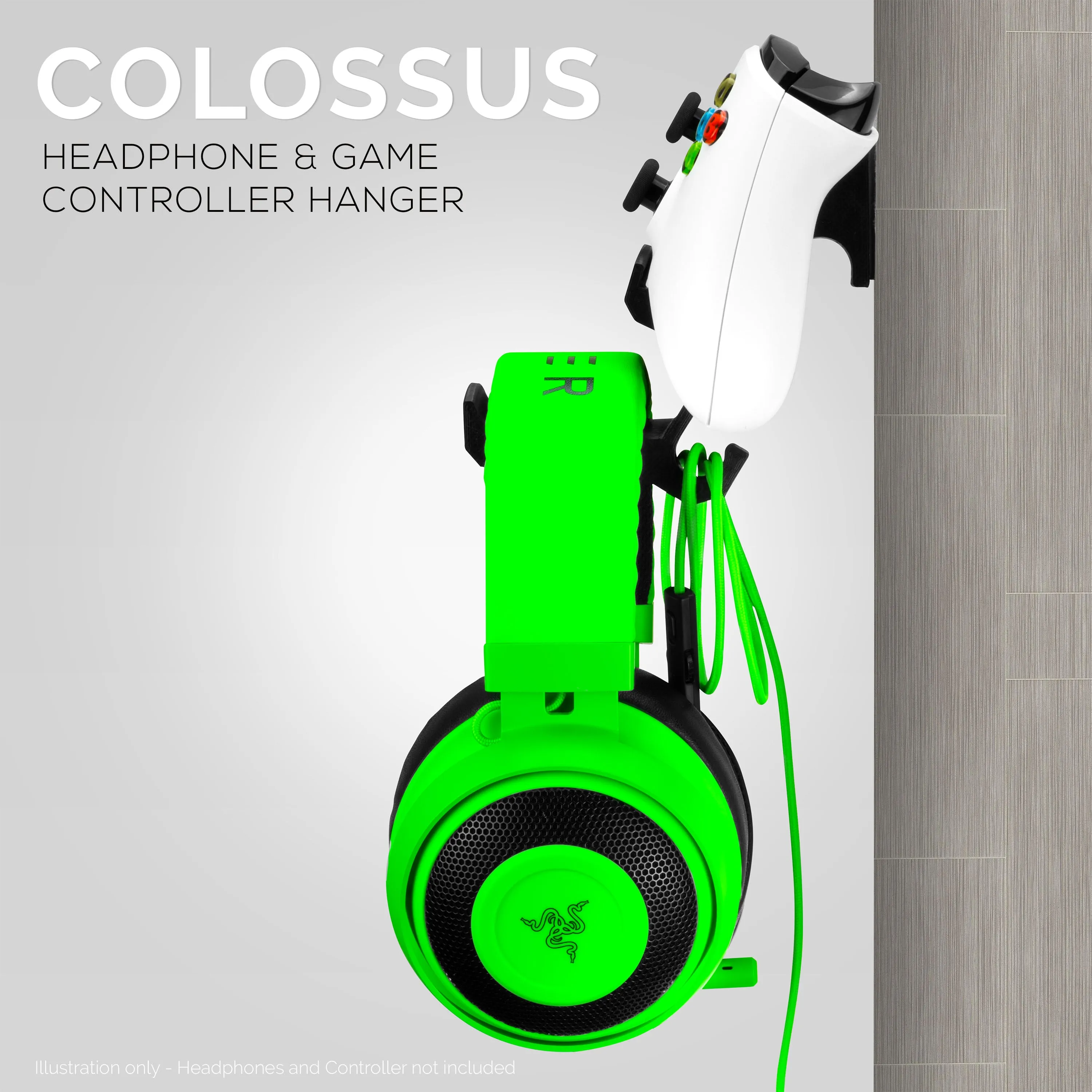 The Colossus - Headphone and Universal Game Controller Hanger - Adhesive Mount, No Mess & No Screws