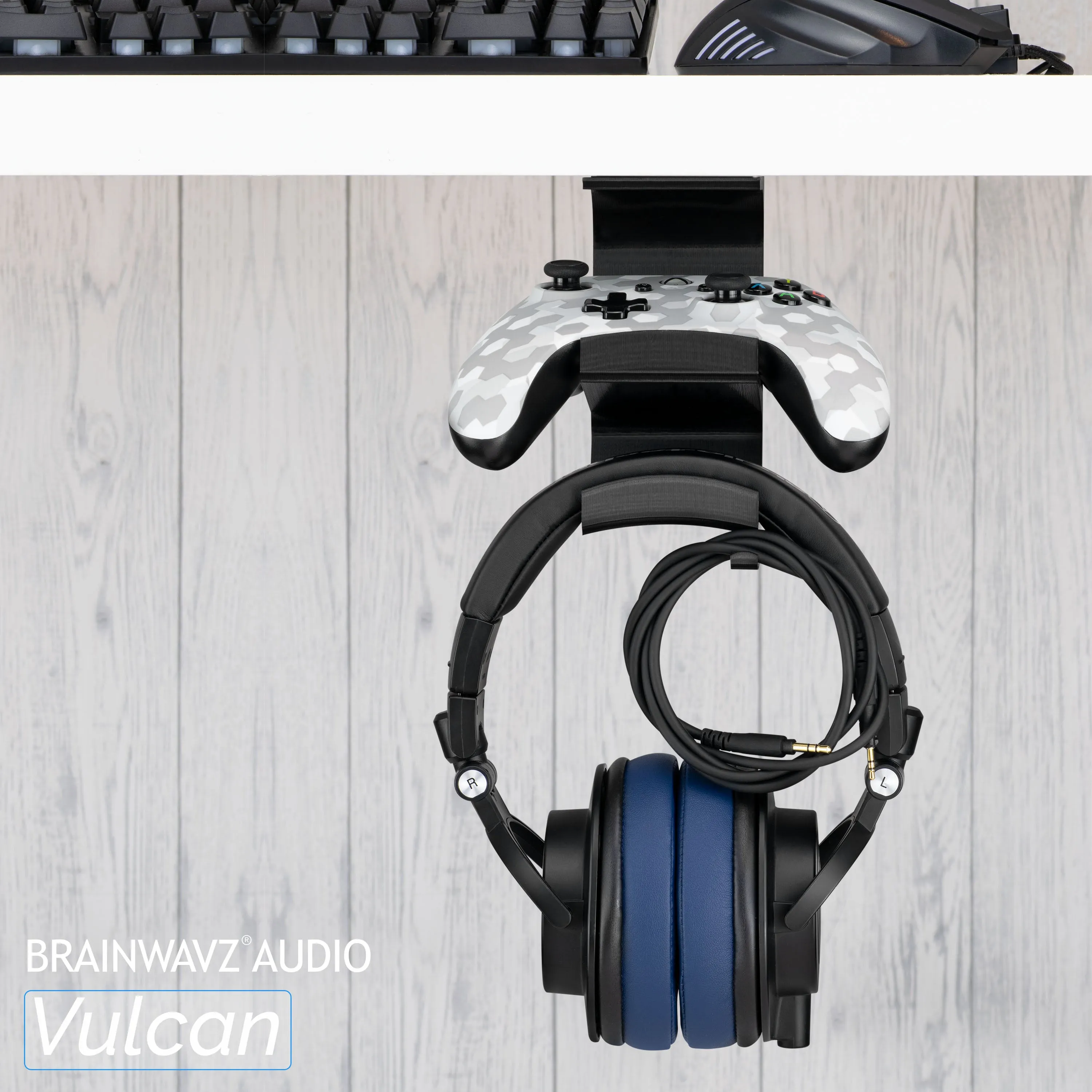 The Vulcan - Under Desk Controller & Headphone Hanger - Adhesive Mount, No Screws or Mess