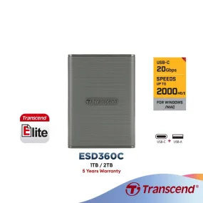 Transcend ESD360C Portable SSD 20Gbps USB3.2 Gen 2x2 Type-C Gray ( 1TB / 2TB )