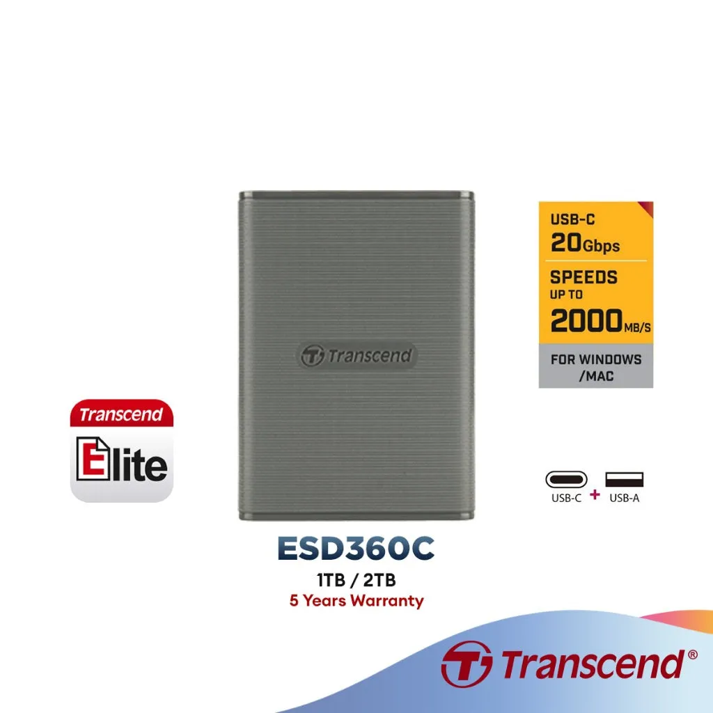 Transcend ESD360C Portable SSD 20Gbps USB3.2 Gen 2x2 Type-C Gray ( 1TB / 2TB )