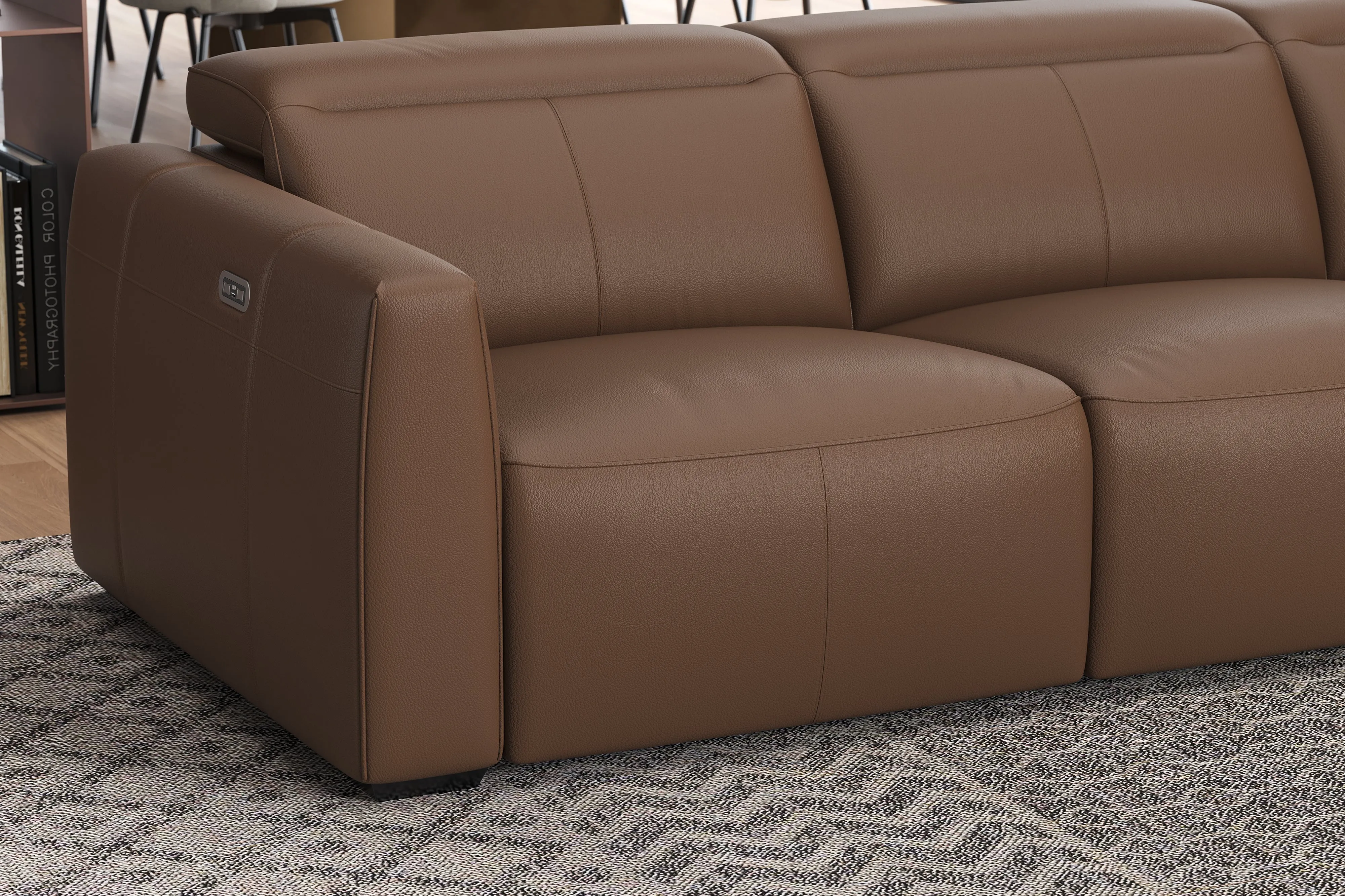 Valencia Carmen Leather L-Shape Dual Recliner with Console Sofa, Brown