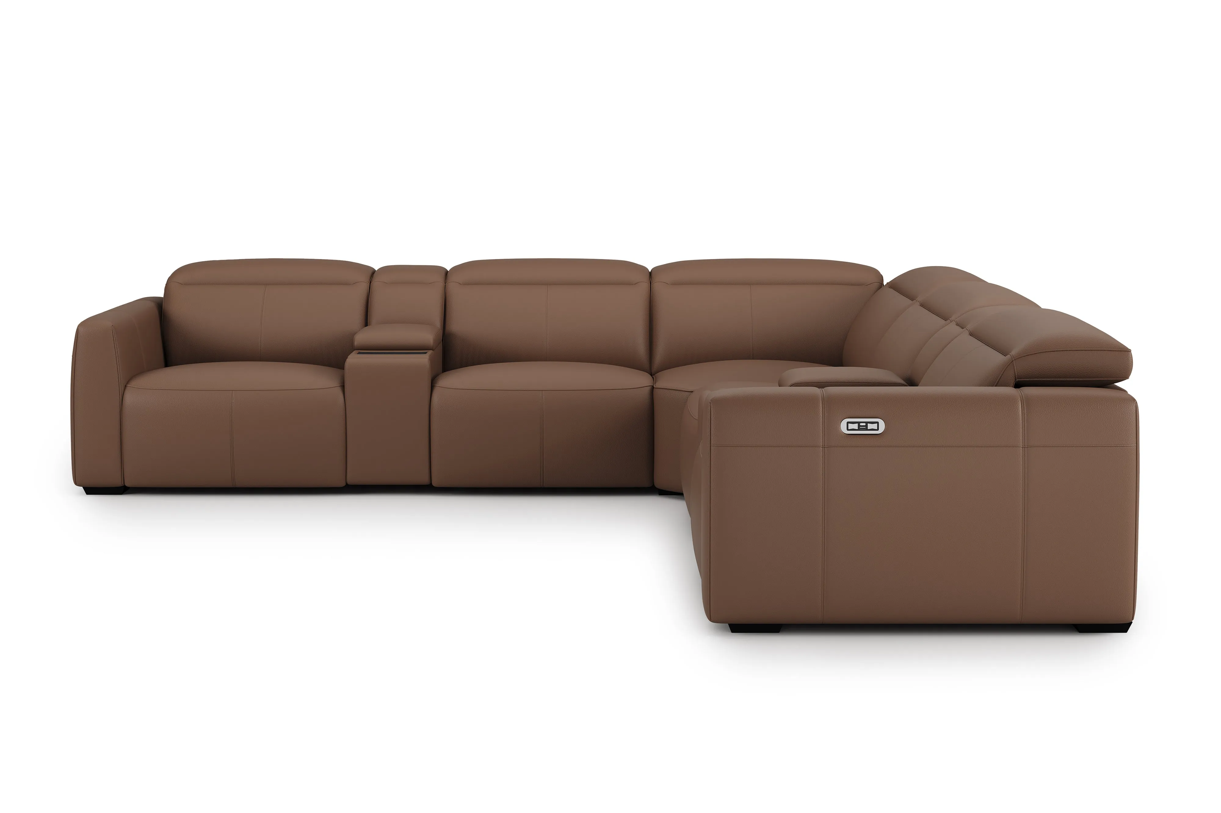 Valencia Carmen Leather L-Shape Dual Recliner with Console Sofa, Brown