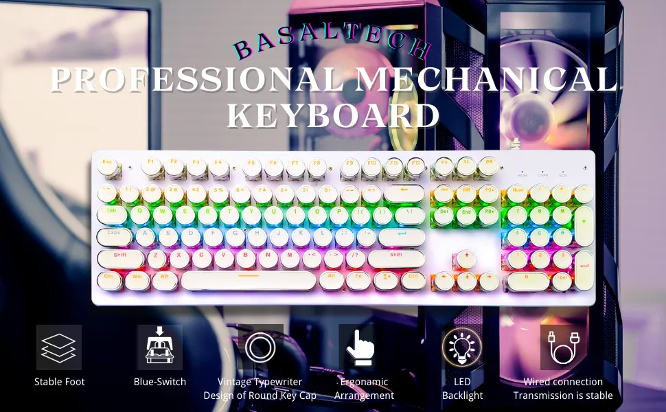 YD-Series 104 Key Full Sized Typewriter Style Mechanical Keyboard with Backlits