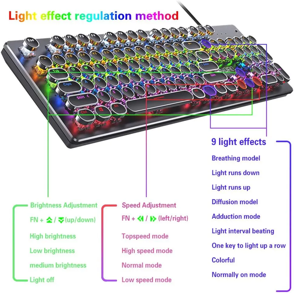 YD-Series 104 Key Full Sized Typewriter Style Mechanical Keyboard with Backlits